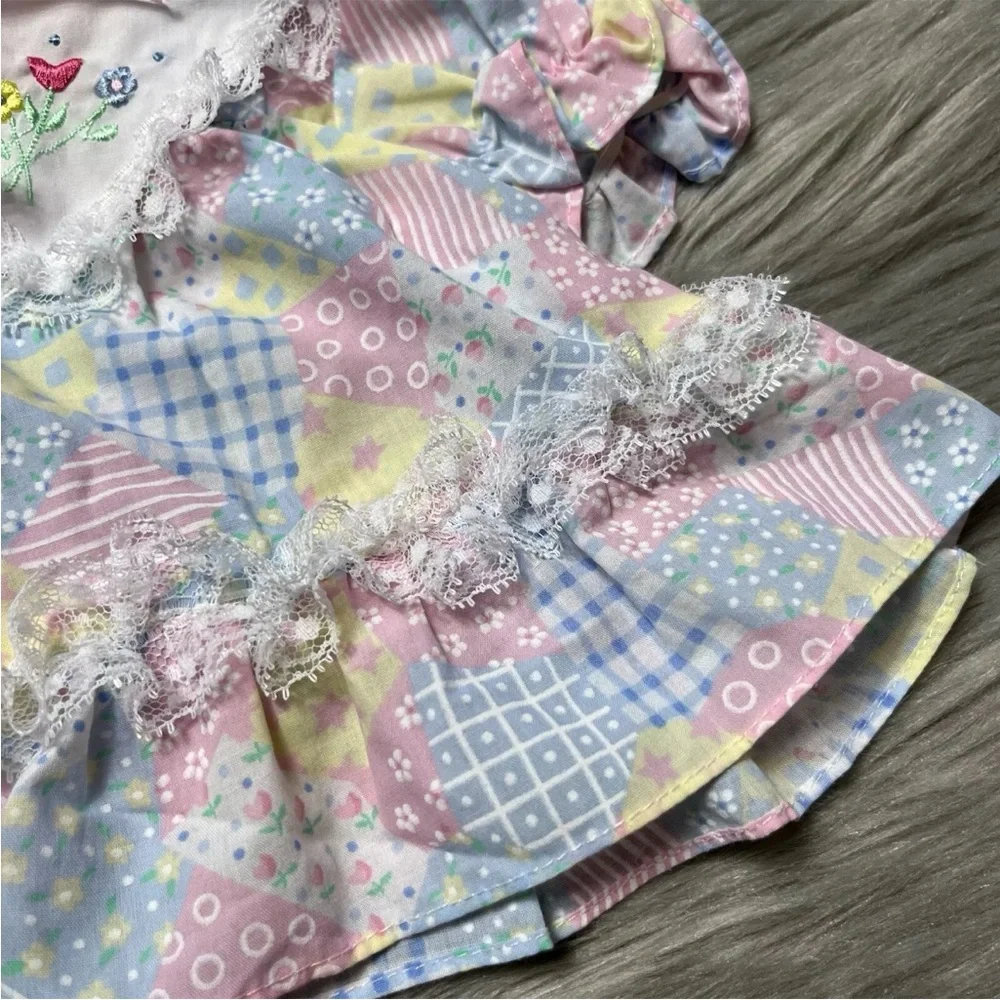Vintage Cradle Togs Baby Girls Patchwork Floral Ruffle Lace Dress